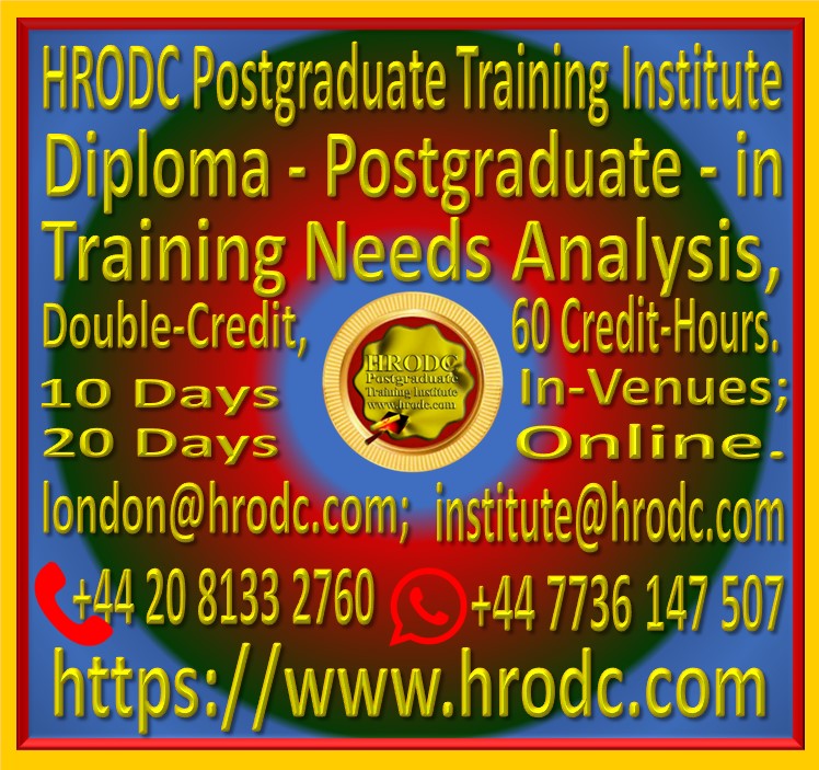 Graphics relating to our Institutes name, Award Name, Duration In-Venues and Online (with contact details) of a Diploma - Postgraduate  Course, offered by HRODC Postgraduate Training Institute, https://www.hrodc.com.